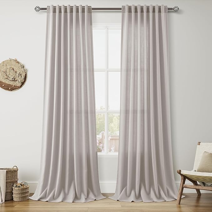 Nanspring Stone Grey Linen Curtains 90 Inches Long by Nanspring