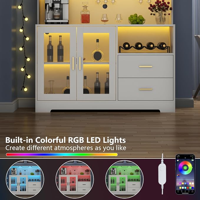 Bar Cabinet for Home with LED Light, Coffee Bar Cabinet with Wine & Glass Rack - Image 6