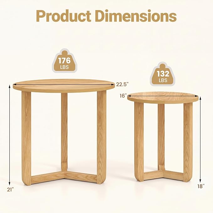 Tangkula Round Nesting Coffee Table Set of 2, Farmhouse End Tables - Image 2