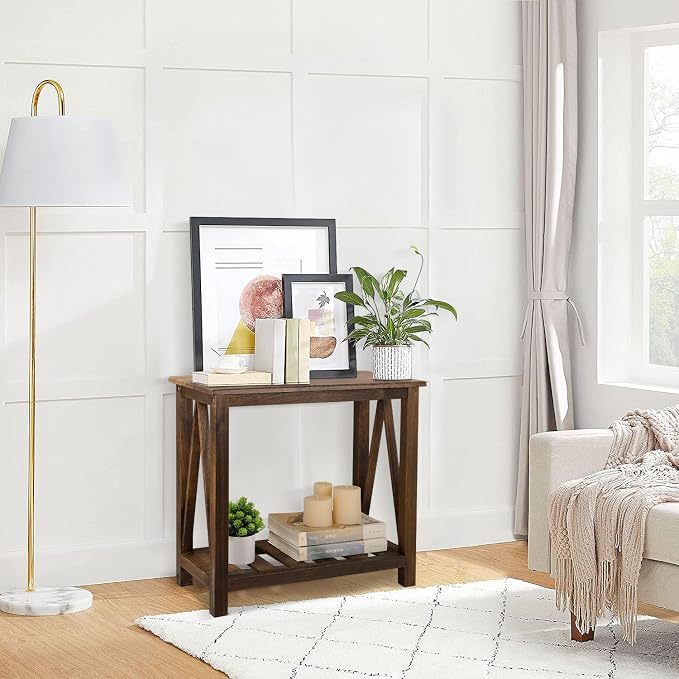 End Side Table with Storage Shelf Rectangle Narrow Nightstand Console Tables - Image 5