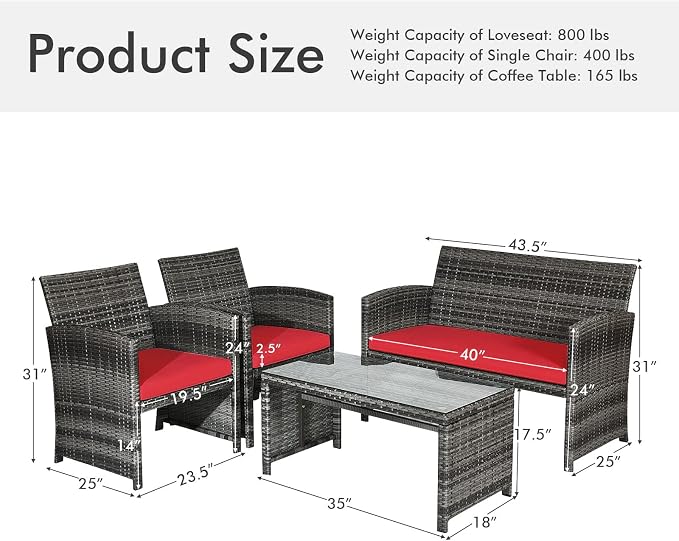 Goplus 4-Piece Rattan Patio Furniture Set, Outdoor Wicker Conversation Sofa - Image 7