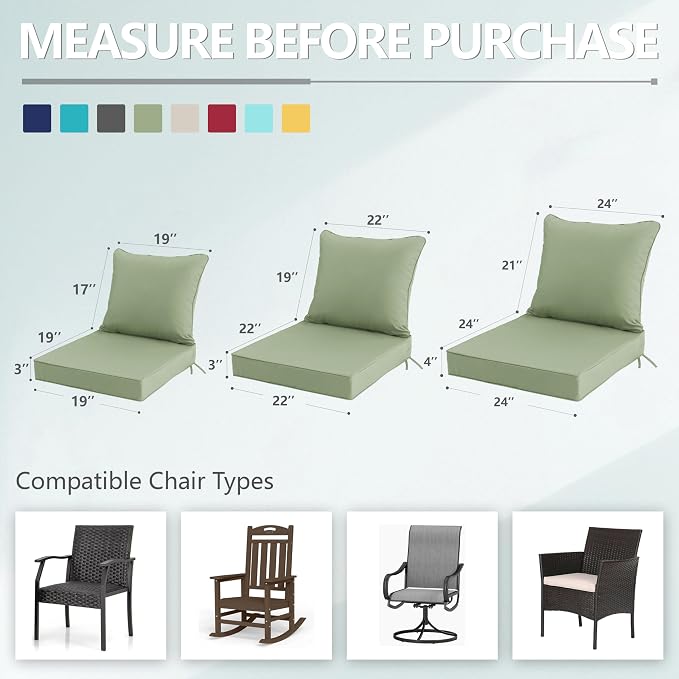 24x24 Inch Outdoor Chair Cushions Set of 4, Patio Furniture Cushions - Image 7