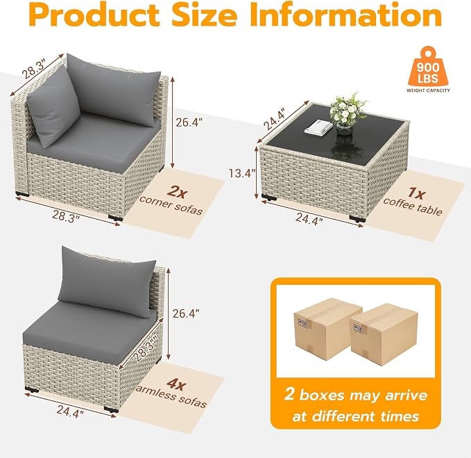 UDPATIO Outdoor Patio Furniture Set, 7-Piece PE Wicker Sectional Sofa - Image 7