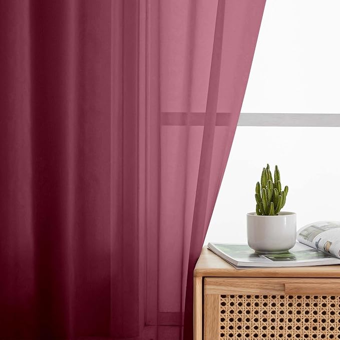 Extra Long Sheer Burgundy Curtains - Image 5