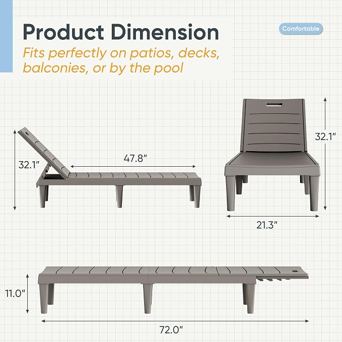 Greesum Outdoor Chaise Lounge Chairs Set of 4 - Image 3