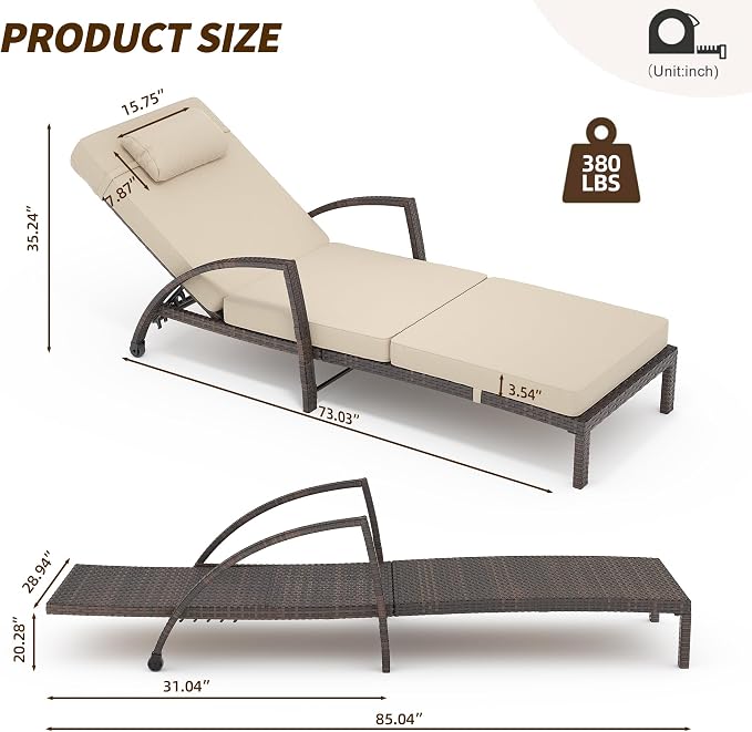 GarveeLife 2-Piece Rattan Patio Folding Chaise Lounge, 5-Position Adjustable - Image 2