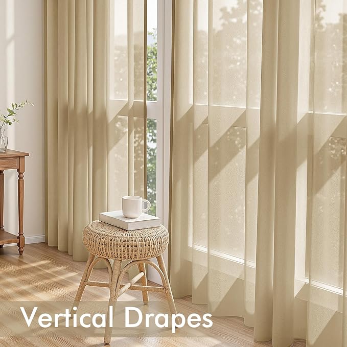 MIULEE Beige Sheer Curtains 90 Inches Long, 4 Panels Set, Rod Pocket Voile - Image 5