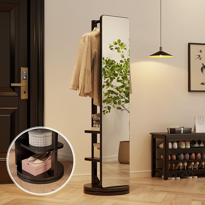 WoodsWhisper Full Length Mirror Coat Rack Solid Wood Floor Mirror 66"x12" Full - Image 2
