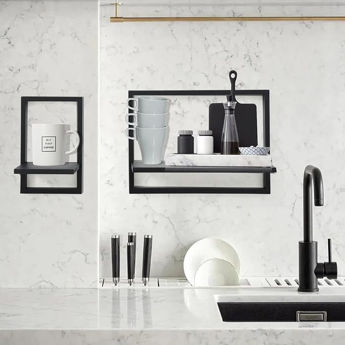 PHOENANCEE Square Floating Shelves, Framed Wall Shelf Decorative Set of 4 - Image 5