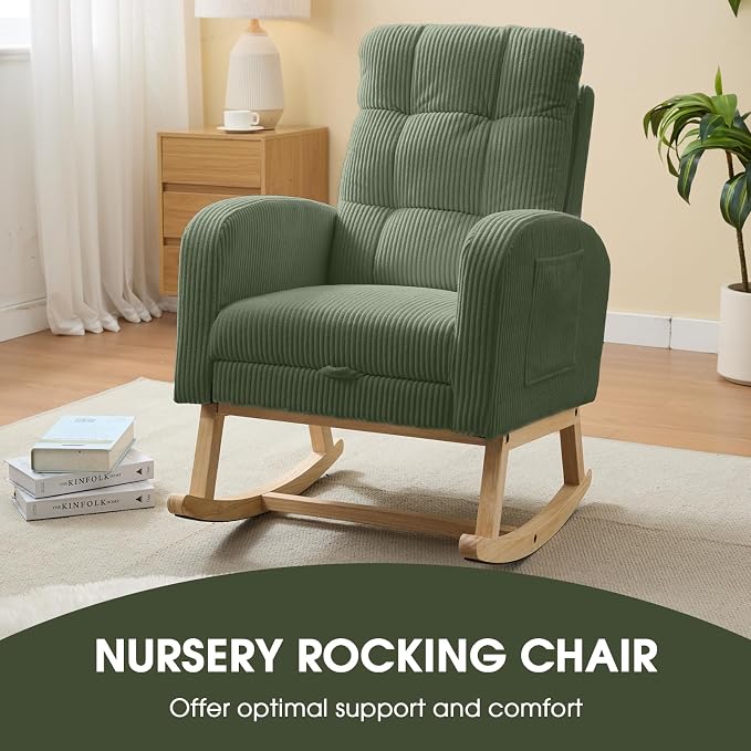 NIOIIKIT Nursery Rocking Chair, Corduroy Upholstered Rocking Chair - Image 4