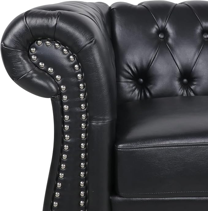 AVZEAR Chesterfield Leather Sofa 3 Seater Couch, Mid-Century Large Sofa Roll - Image 7