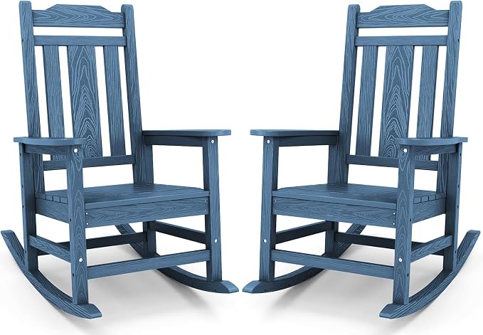 SERWALL Blue Outdoor Rocking Chair Set of 2, All Weather Patio Rocking Chair by SERWALL