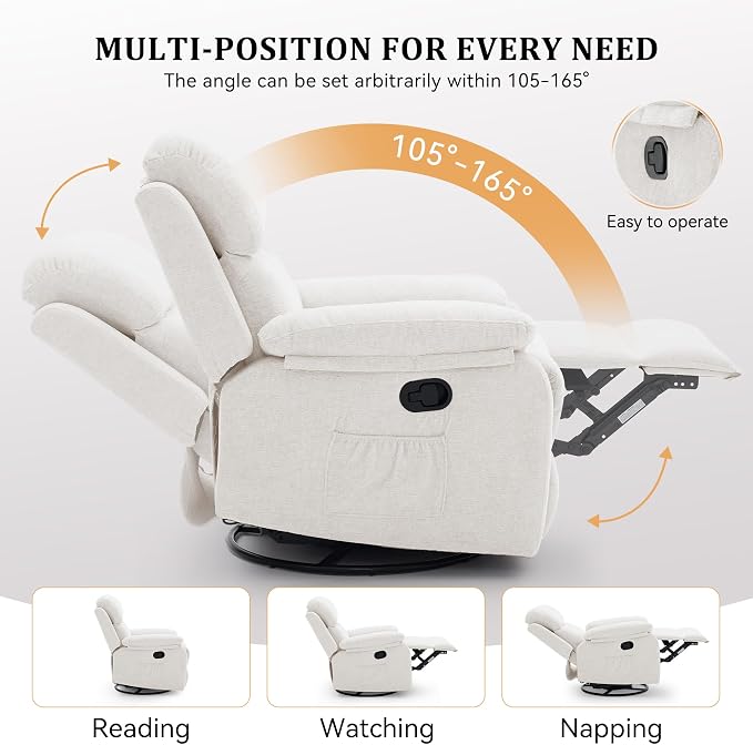 Korser Recliner Chair, 360 Swivel Rocker Chair - Image 4