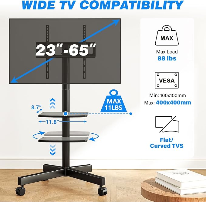 Rfiver Mobile TV Stand for 23-65 Inch LCD LED Flat/Curved Panel Screen TVs up - Image 2
