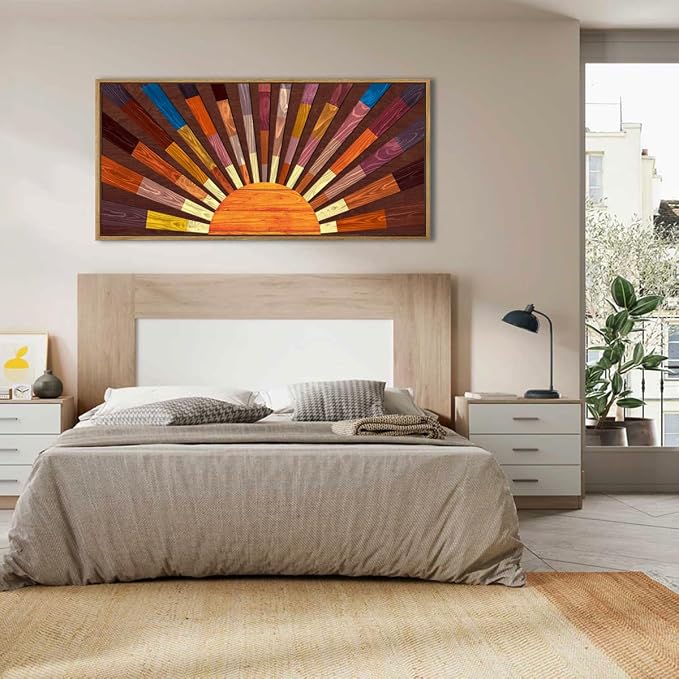 IARTTOP Extra Large Wood Sun Framed Wall Art 20x40 Inch Boho Sunrise 3D - Image 6