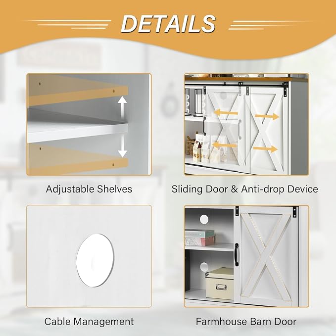 4 EVER WINNER Farmhouse Coffee Bar Cabinet, Kitchen Storage Cabinet, Coffee - Image 6
