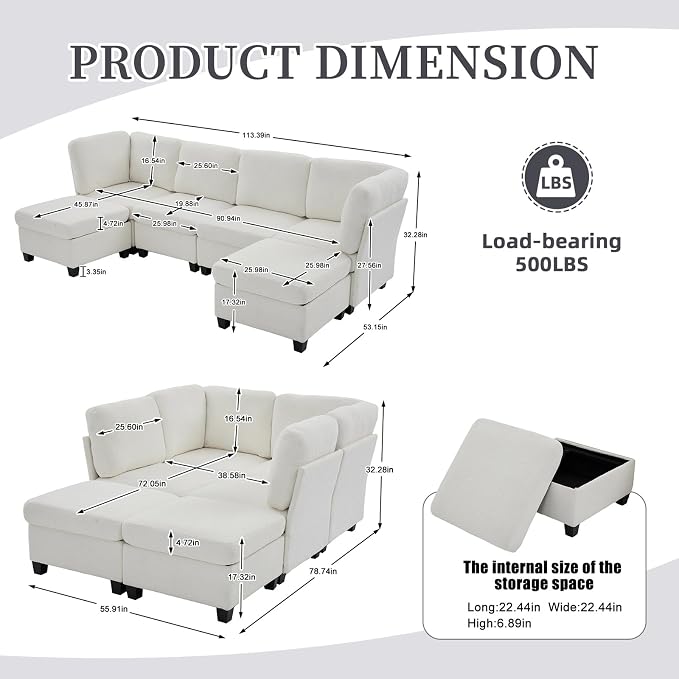 113" Modular Sectional Sofa Couch - Image 3