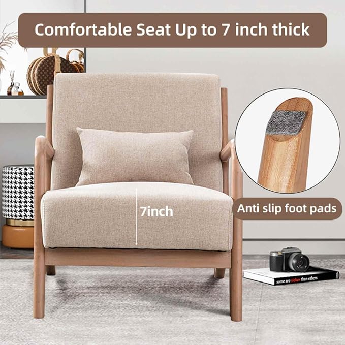INZOY Mid-Century Modern Accent Chair Set of 2, Upholstered Living Room Chairs - Image 6