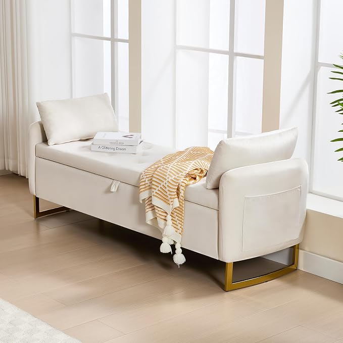 65" End of Bed Storage Bench, Velvet Storage Bench - Image 6