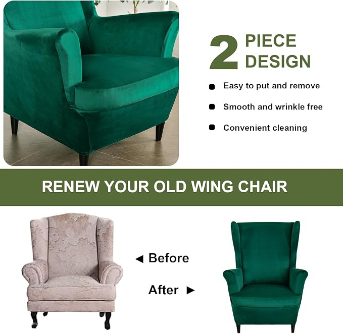 HAOYONG Velvet Wingback Armchair Covers 2-Piece Elastic Stretch Wingback Chair - Image 7