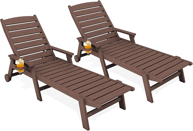 KINGYES HDPE Lounge Chair Outdoor Set of 2, Patio Chaise Lounge Recliner by KINGYES