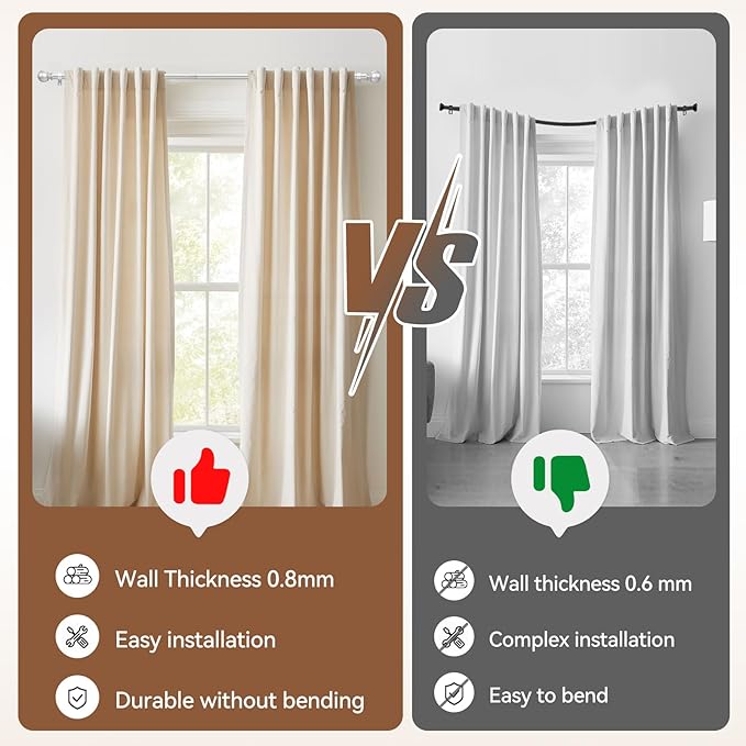 Silver Curtain Rod for Windows 28 to 48 Inch, 5/8 Inch Diameter Adjustable - Image 4