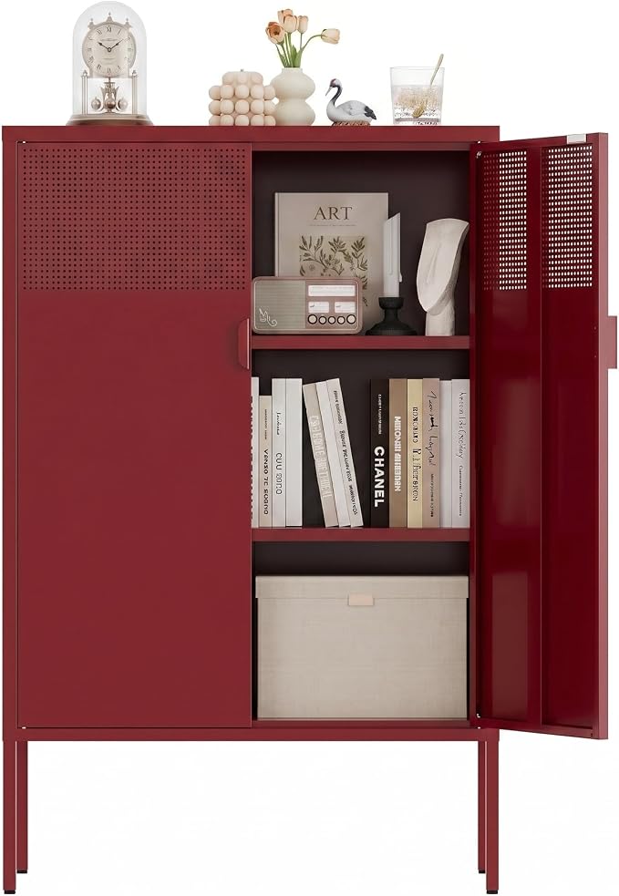 Metal Storage Cabinet, 2 Door TV Stand, Metal Mesh Accent Cabinet, Magnetic by XIUSVON