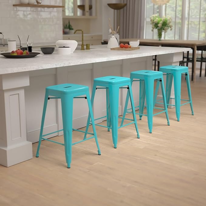 Flash Furniture Lily 24" High Metal Counter-Height, Indoor Bar Stool in Teal - Image 2