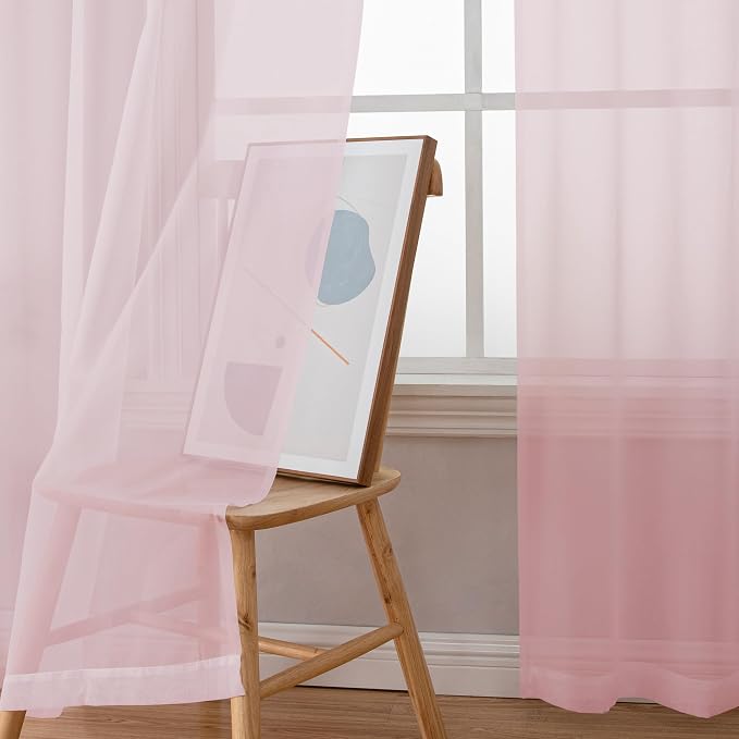 OWENIE Sheer Curtains 54 Inch Length 2 Panels Set, Blush Sheer Curtain - Image 6