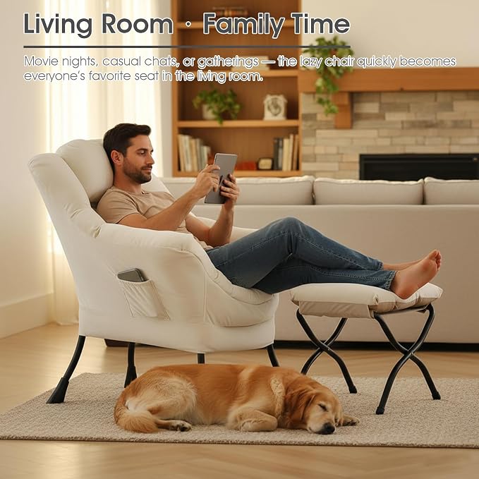 Lvory Lazy Chair with Ottoman, Large Velvet Accent Chair with a Throw Pillow - Image 5