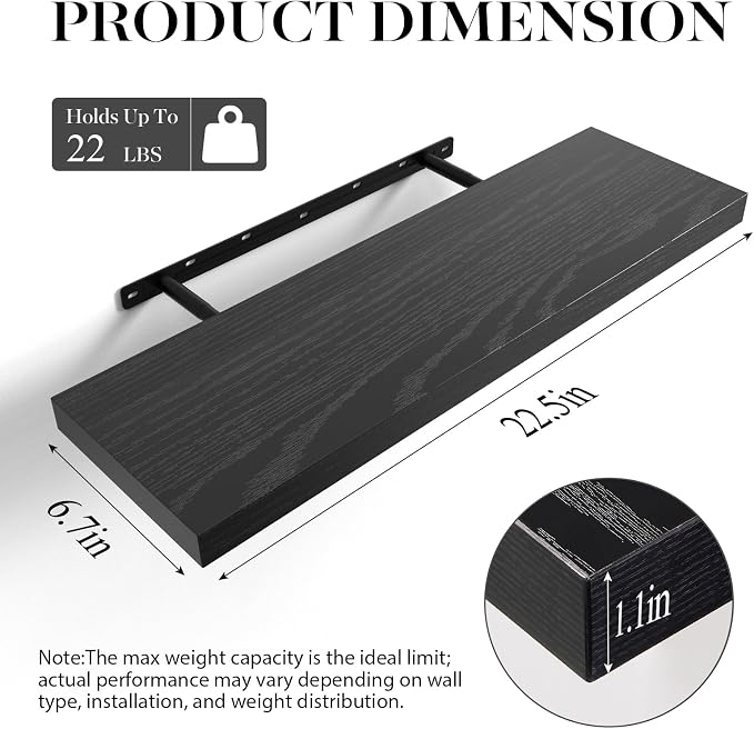 BAYKA Floating Shelves for Wall, 22.5 inches Black Wall Shelves for Bathroom - Image 3