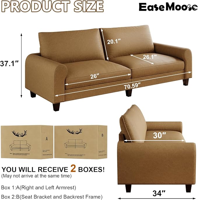 EASE MOOSE 70.6" Faux Leather Loveseat Sofa, Deep Seat Waterproof and - Image 2