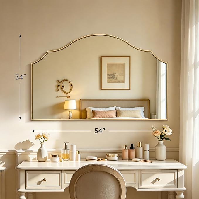 Besdomus Oversized Scalloped Gold Mirror: 54"x34" Modern Minimalist Wood Frame - Image 4