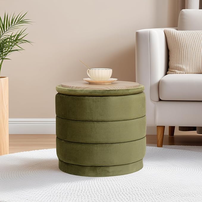 15" Upholstered Round Velvet Ottoman by CAIPINFUL