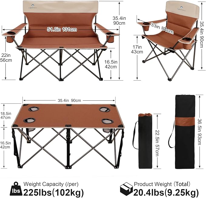 Camping Chair Set of 3, Outdoor Folding Camping Chairs - Image 3