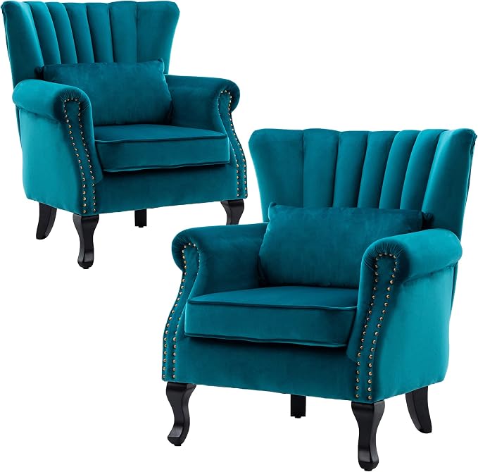 Velvet Accent Chairs Set of 2 by DMFurniture