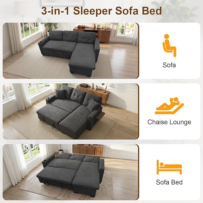 KCGKCG 82" L Shaped Sleeper Sofa Bed, Pull Out Couch Bed - Image 4