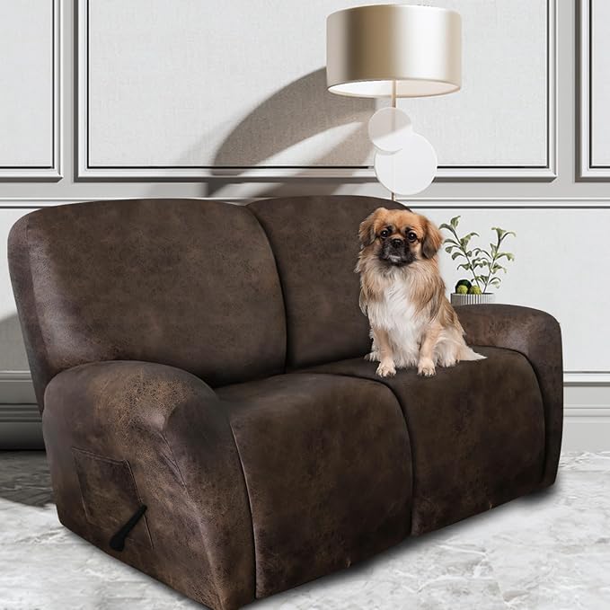 ANARACHON Leather Look Loveseat Recliner Covers Stay in Place 6-Piece Recliner - Image 2