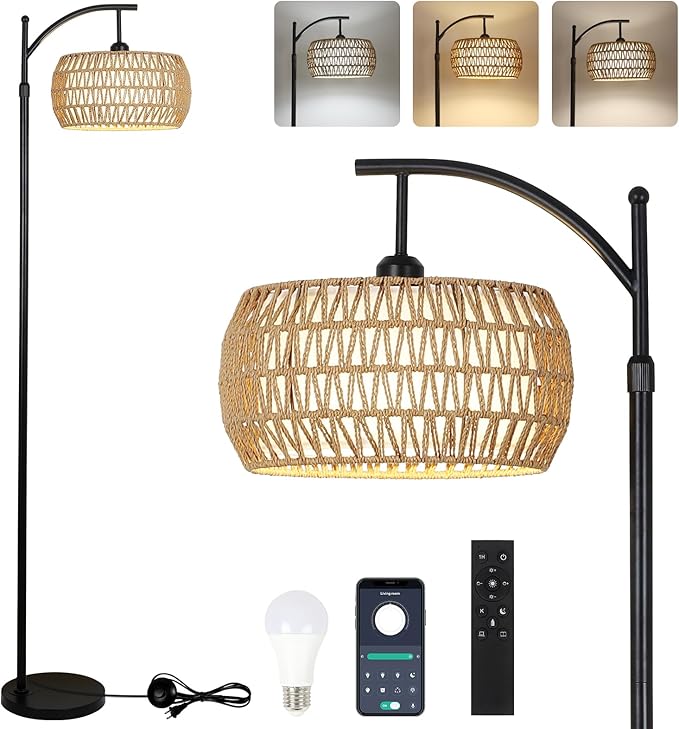 Arc Floor Lamp with Remote Control, Dimmable LED Floor Lamp with 3 Color by EYASSI