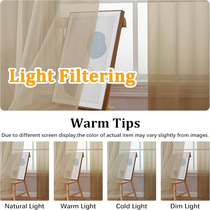 Gwine Taupe Valances for Windows, Small Light Filtering Rod Pocket Cafe Valance - Image 6