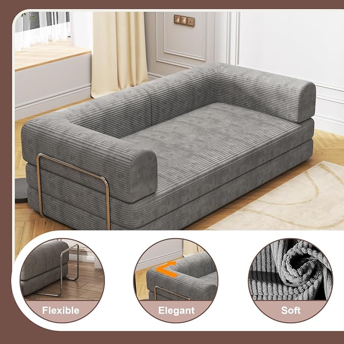 Garvee 78" Convertible Sleeper Sofa Bed, Plush Corduroy Futon Loveseat - Image 4