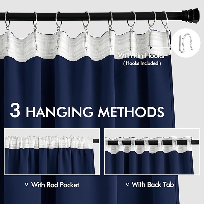 MIULEE Navy Blue Back Tab Blackout Curtains 108 Inch Long 2 Panels Set - Image 3