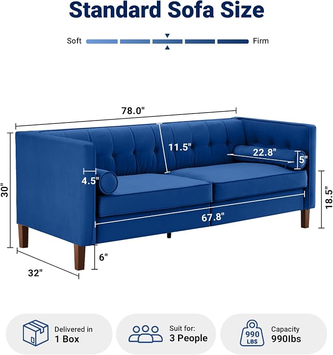Dreamsir 78'' W Velvet Sofa, Mid-Century Modern Love Seats Sofa Furniture - Image 2