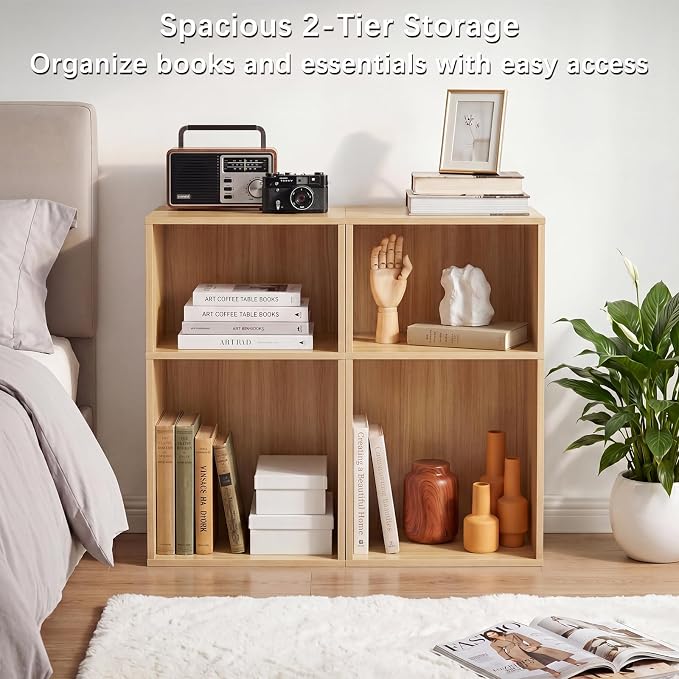 YAHARBO 2 Cube Bookshelf, Natural Record Player Stand - Image 7