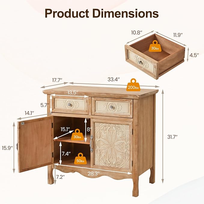 RoyalCraft Vintage Sideboard Buffet, Accent Cabinet - Image 2