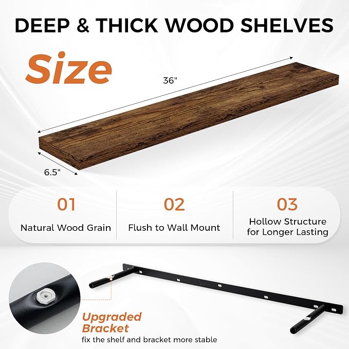 36Inch Floating Shelves for Wall 2 Pack Wood Shelves for Kitchen, Bedroom Wall - Image 3
