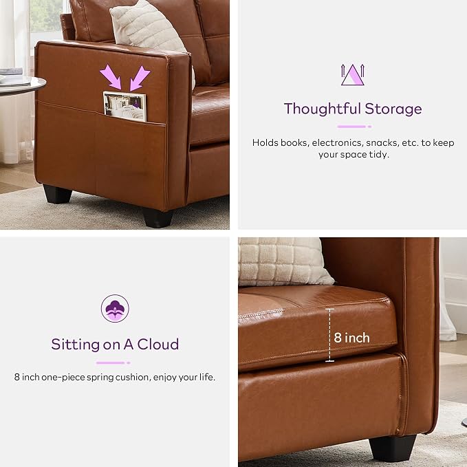 TYBOATLE 65" Faux Leather Love Seat Sofa - Image 4