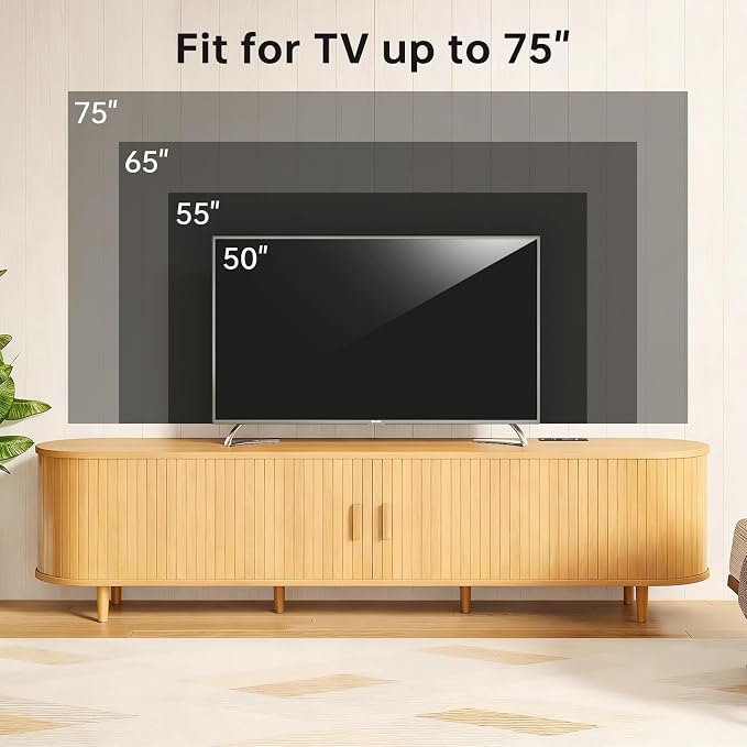 70" Mid Century Modern TV Stand, Wood TV Consoles - Image 7