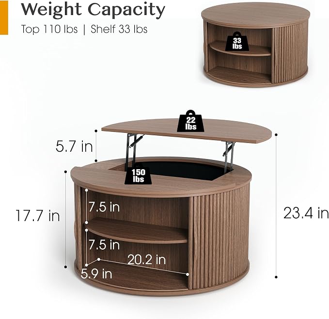 JOINICE 31.5" Round Lift Top Coffee Table - Image 2