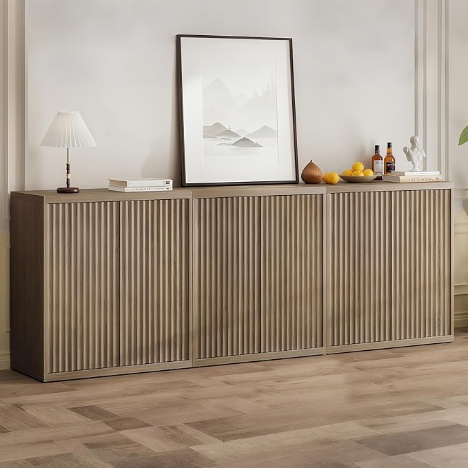 Fluted Sideboard Cabinet with Storage, Mid Century Modern Accent Cabinet - Image 5